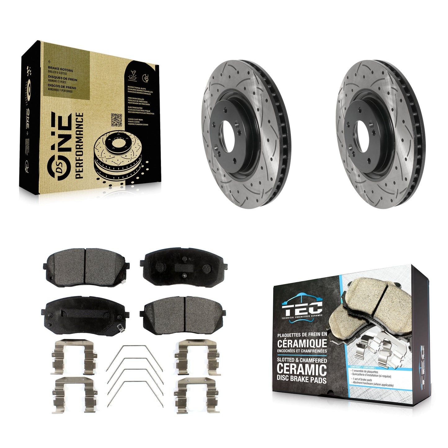 [Avant] Kit de disque (percé rainuré revêtu) et plaquette (céramique) de frein pour Hyundai Sonata Kia Optima KDT-100796