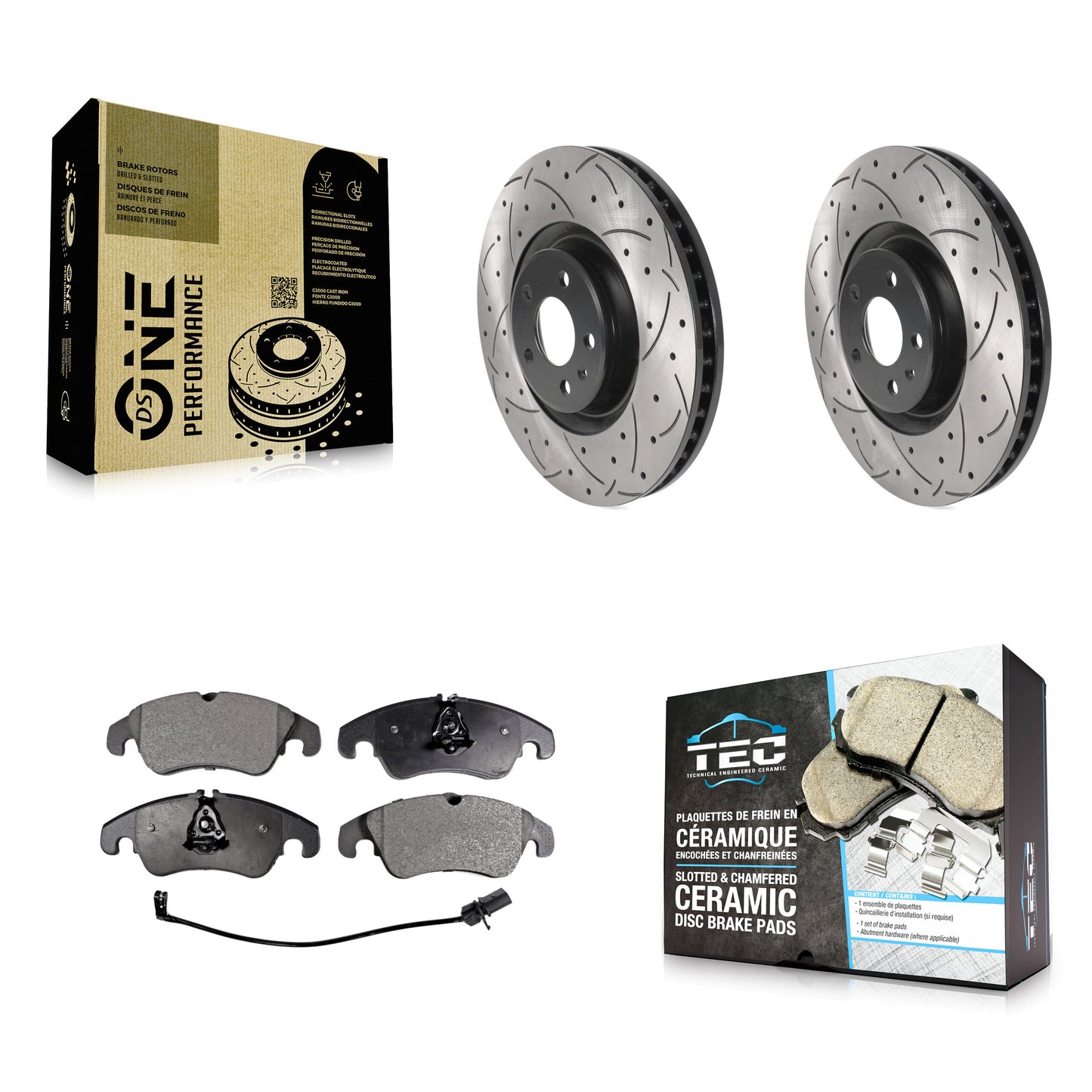 [Avant] Kit de disque (percé rainuré revêtu) et plaquette (céramique) de frein pour 2014 Audi A6 avec 356mm Diameter Rotor KDT-100797