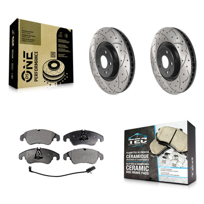 [Avant] Kit de disque (percé rainuré revêtu) et plaquette (céramique) de frein pour 2014 Audi A6 avec 356mm Diameter Rotor KDT-100797