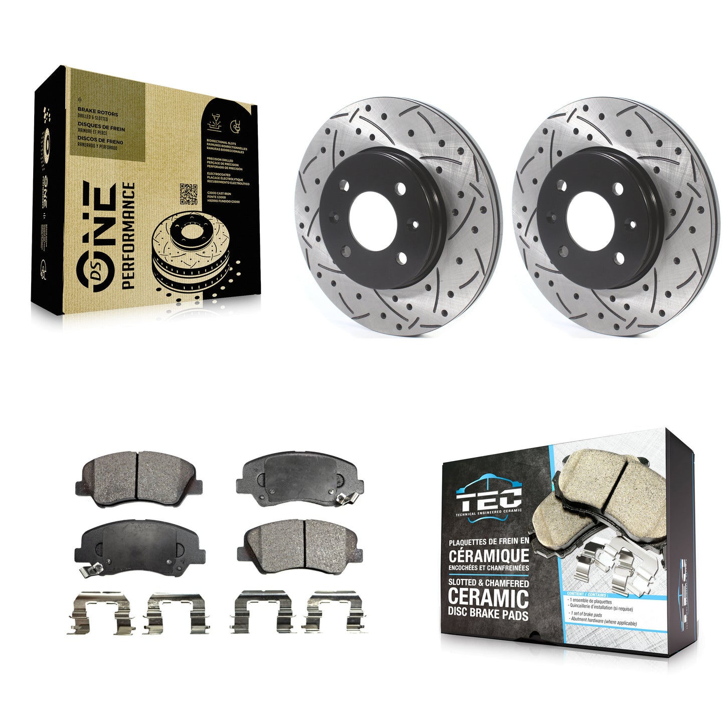 [Avant] Kit de disque (percé rainuré revêtu) et plaquette (céramique) de frein pour Hyundai Accent Kia Rio KDT-100801