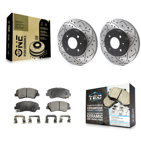 [Avant] Kit de disque (percé rainuré revêtu) et plaquette (céramique) de frein pour Hyundai Accent Kia Rio KDT-100801
