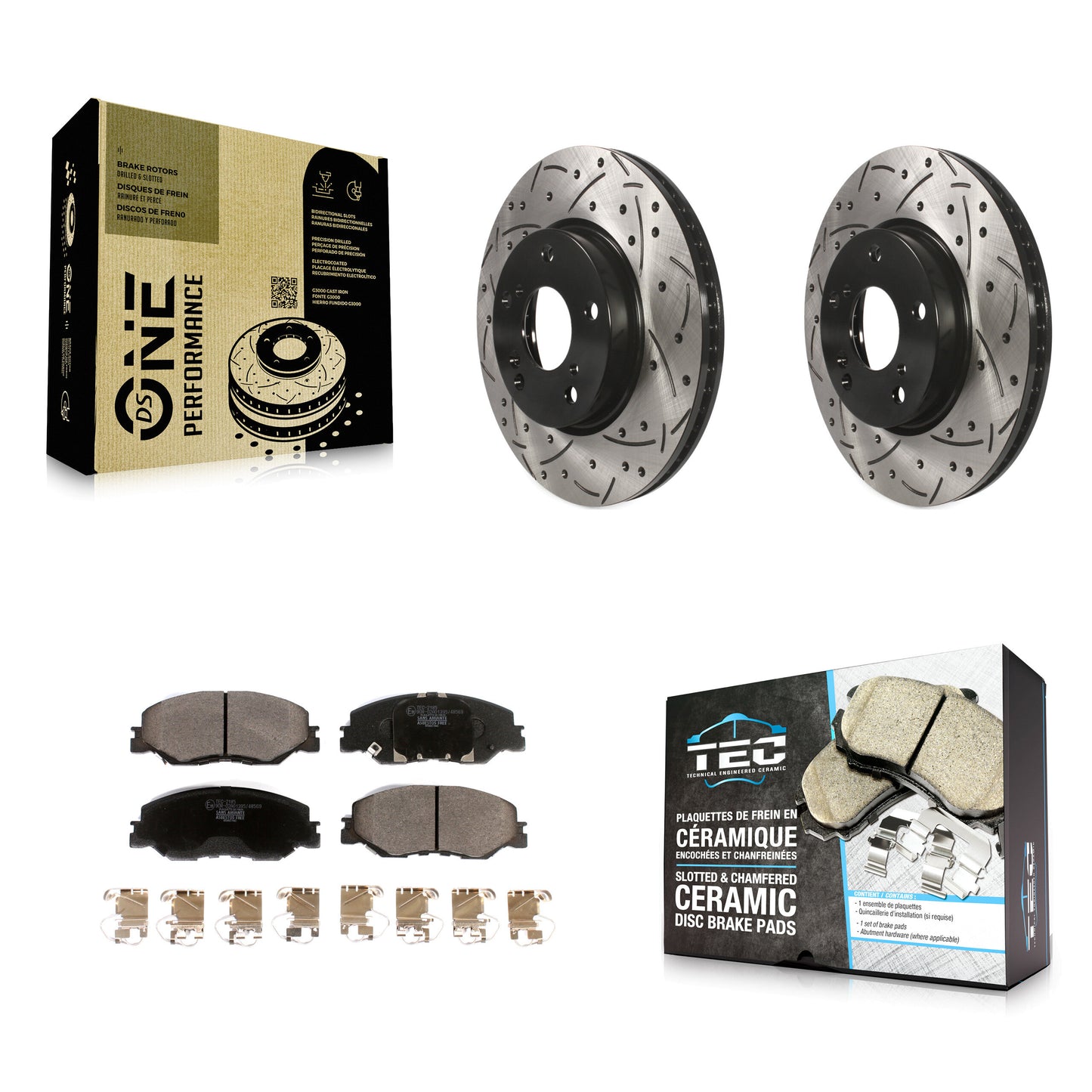 [Avant] Kit de disque (percé rainuré revêtu) et plaquette (céramique) de frein pour Honda Insight Civic KDT-100805