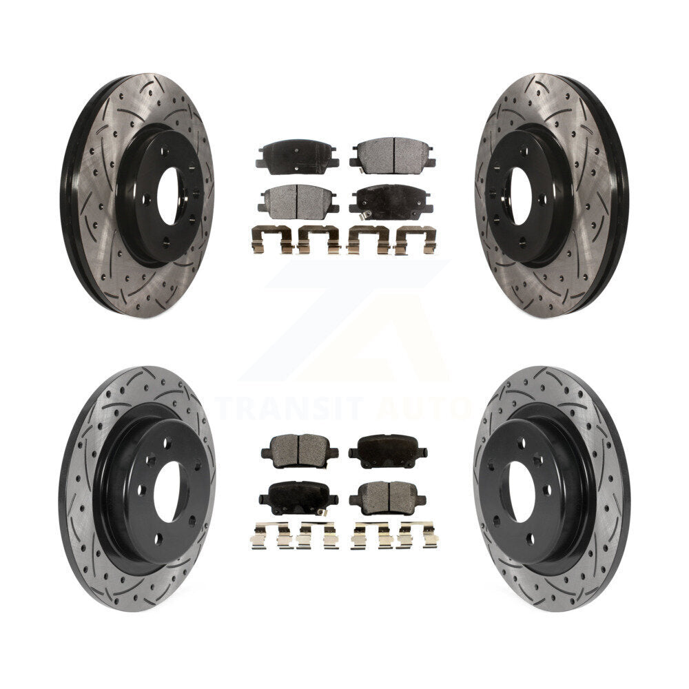 [Avant + Arrière] Kit de disque (percé rainuré revêtu) et plaquette (céramique) de frein pour Chevrolet Equinox Malibu GMC Terrain Buick LaCrosse KDT-100811