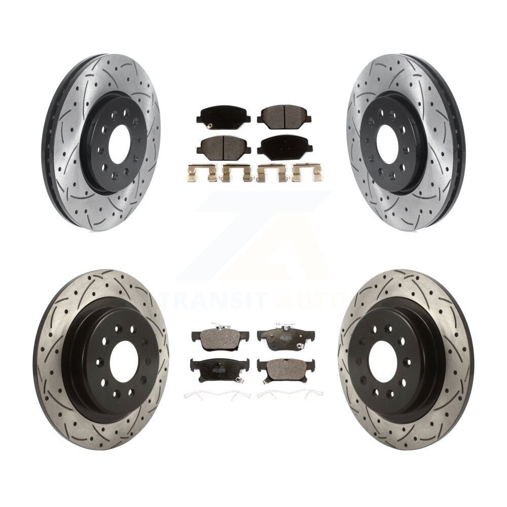 [Avant + Arrière] Kit de disque (percé rainuré revêtu) et plaquette (céramique) de frein pour 2016-2018 Buick Envision avec 315mm Diameter Rotor KDT-100817
