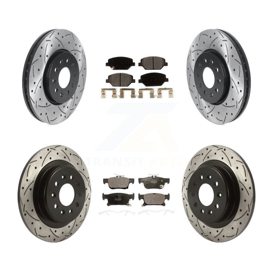 [Avant + Arrière] Kit de disque (percé rainuré revêtu) et plaquette (céramique) de frein pour 2016-2018 Buick Envision avec 315mm Diameter Rotor KDT-100817