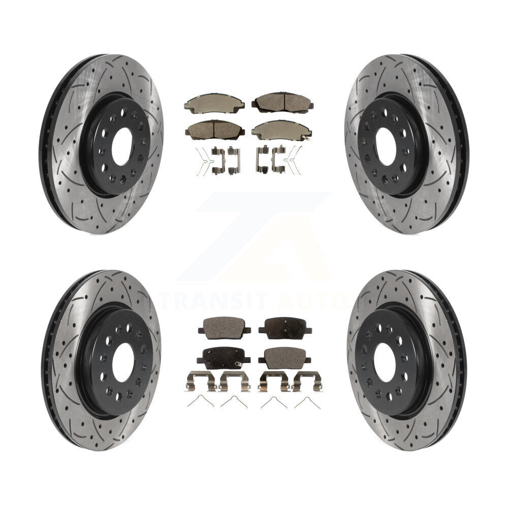 [Avant + Arrière] Kit de disque (percé rainuré revêtu) et plaquette (céramique) de frein pour Chevrolet Traverse GMC Acadia Buick Enclave Blazer KDT-100820
