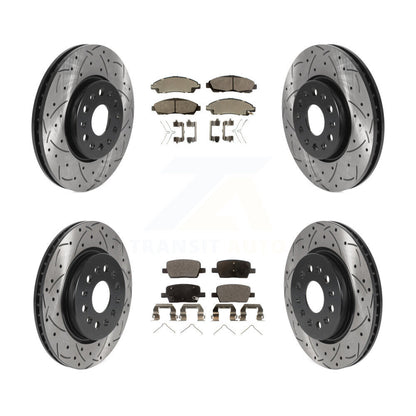 [Avant + Arrière] Kit de disque (percé rainuré revêtu) et plaquette (céramique) de frein pour Chevrolet Traverse GMC Acadia Buick Enclave Blazer KDT-100820