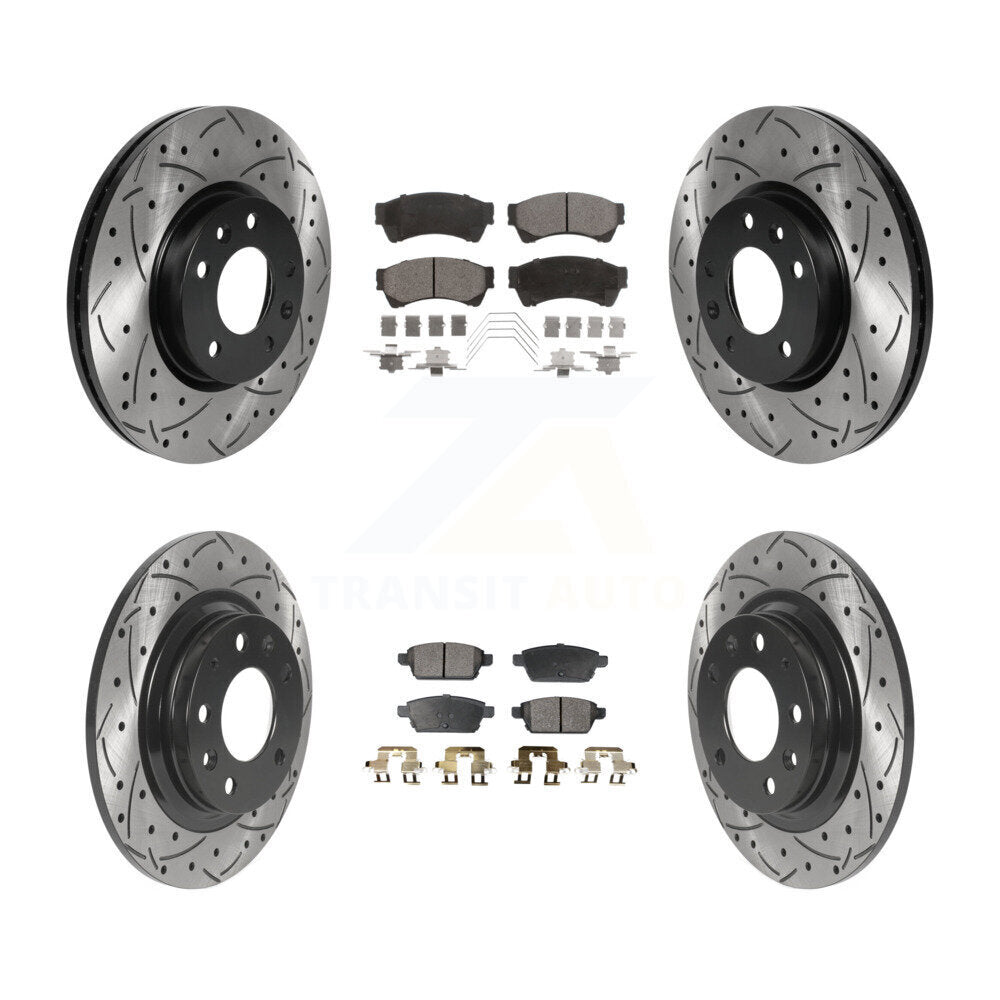 [Avant + Arrière] Kit de disque (percé rainuré revêtu) et plaquette (céramique) de frein pour Ford Fusion Mazda 6 Lincoln MKZ Mercury Milan Zephyr KDT-100821