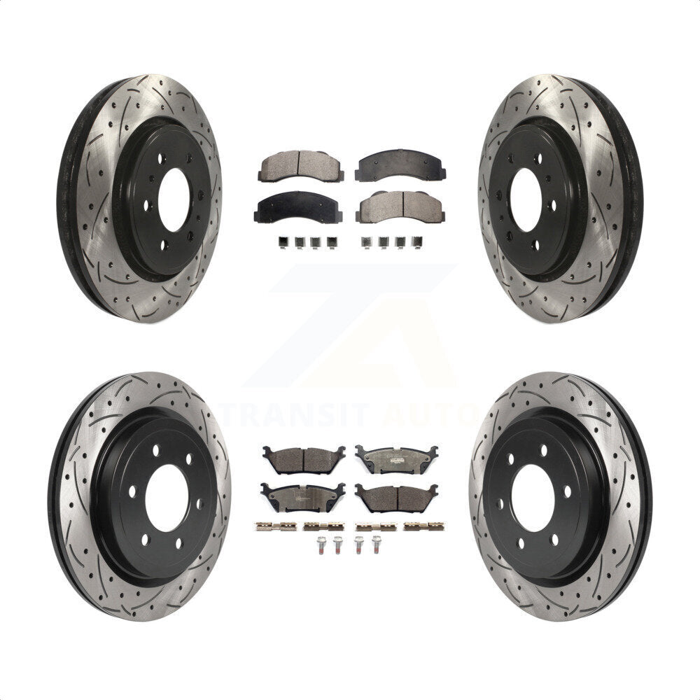 [Avant + Arrière] Kit de disque (percé rainuré revêtu) et plaquette (céramique) de frein pour Ford F-150 Expedition Lincoln Navigator KDT-100823 par Transit Auto