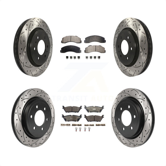 [Avant + Arrière] Kit de disque (percé rainuré revêtu) et plaquette (céramique) de frein pour Ford F-150 Expedition Lincoln Navigator KDT-100823 par Transit Auto