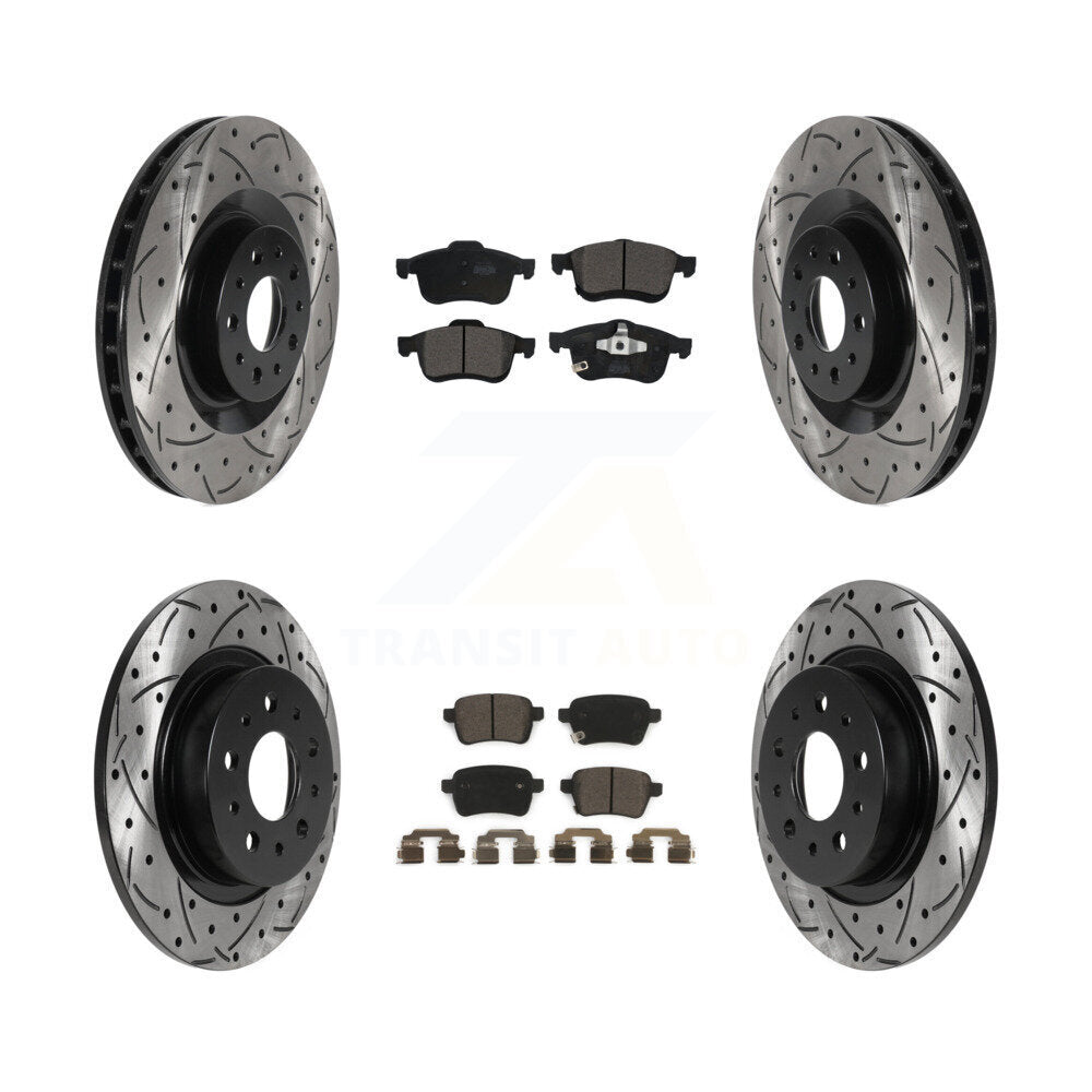 [Avant + Arrière] Kit de disque (percé rainuré revêtu) et plaquette (céramique) de frein pour 2014-2020 Fiat 500L KDT-100825