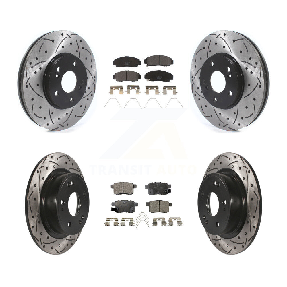 [Avant + Arrière] Kit de disque (percé rainuré revêtu) et plaquette (céramique) de frein pour Honda Accord Acura TSX KDT-100826