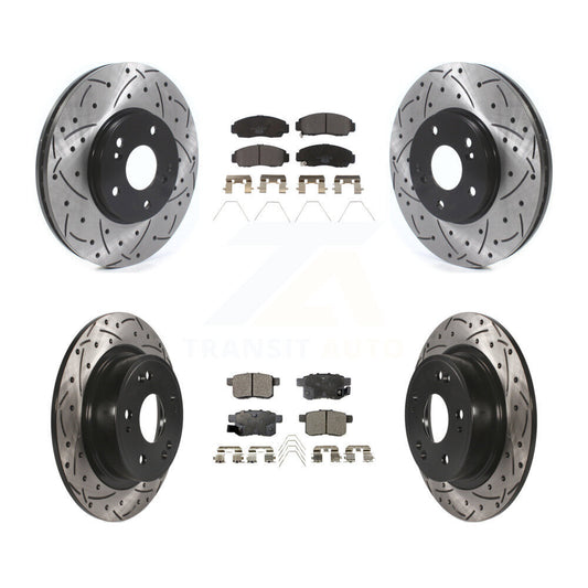 [Avant + Arrière] Kit de disque (percé rainuré revêtu) et plaquette (céramique) de frein pour Honda Accord Acura TSX KDT-100826
