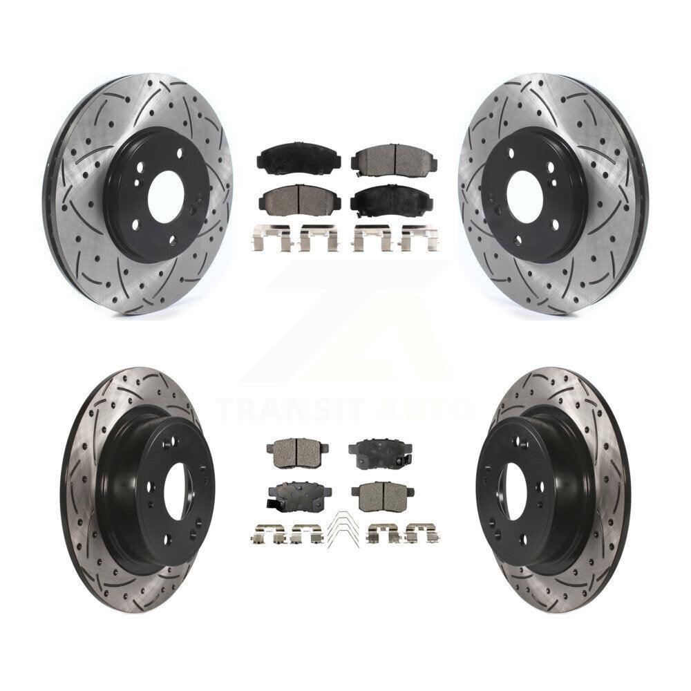 [Avant + Arrière] Kit de disque (percé rainuré revêtu) et plaquette (céramique) de frein pour Honda Accord Acura TSX KDT-100827