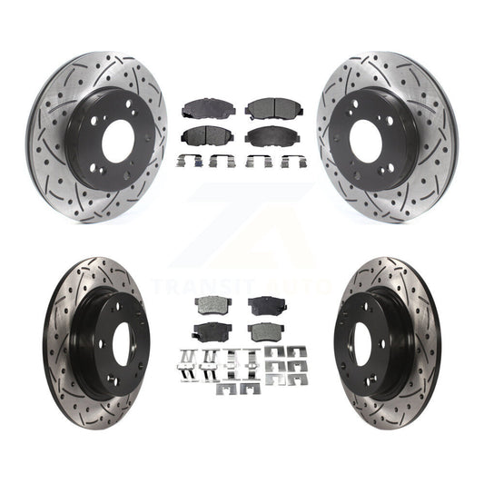 [Avant + Arrière] Kit de disque (percé rainuré revêtu) et plaquette (céramique) de frein pour Honda Civic KDT-100828