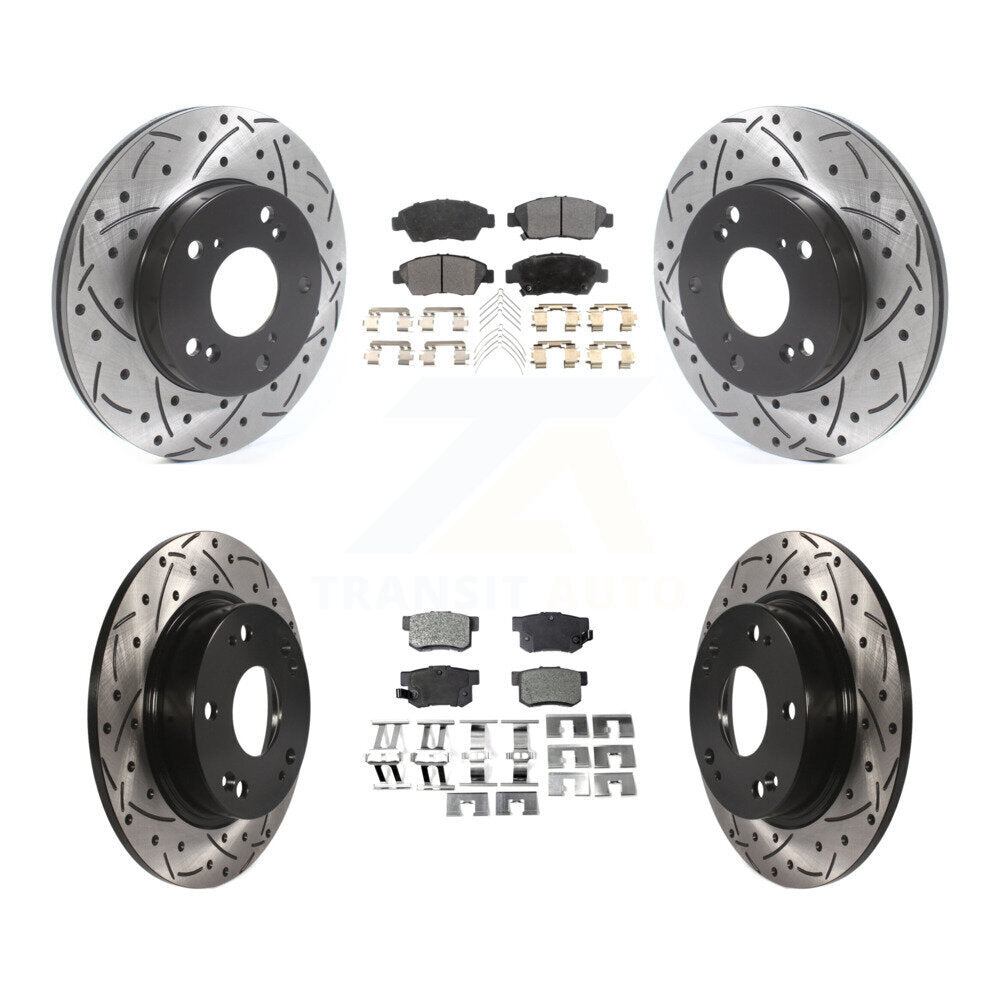 [Avant + Arrière] Kit de disque (percé rainuré revêtu) et plaquette (céramique) de frein pour Honda Civic KDT-100829