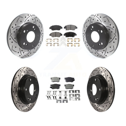 [Avant + Arrière] Kit de disque (percé rainuré revêtu) et plaquette (céramique) de frein pour Honda Civic KDT-100829
