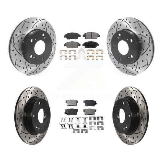 [Avant + Arrière] Kit de disque (percé rainuré revêtu) et plaquette (céramique) de frein pour Honda Civic KDT-100829