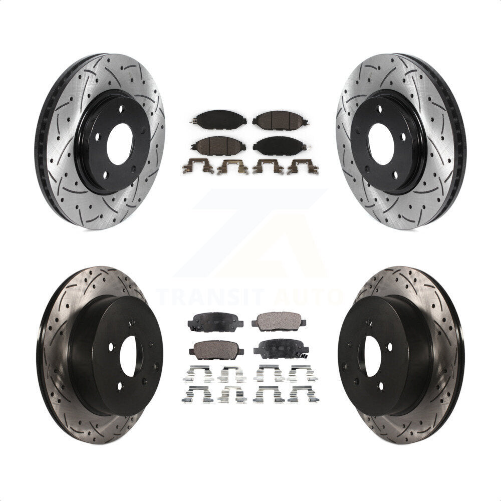[Avant + Arrière] Kit de disque (percé rainuré revêtu) et plaquette (céramique) de frein pour 2016 Nissan Pathfinder From 11 15 KDT-100831 par Transit Auto