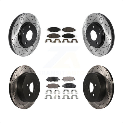 [Avant + Arrière] Kit de disque (percé rainuré revêtu) et plaquette (céramique) de frein pour 2016 Nissan Pathfinder From 11 15 KDT-100831 par Transit Auto