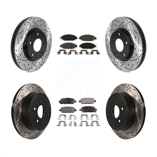 [Avant + Arrière] Kit de disque (percé rainuré revêtu) et plaquette (céramique) de frein pour 2016 Nissan Pathfinder From 11 15 KDT-100831 par Transit Auto
