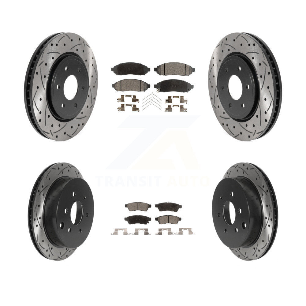 [Avant + Arrière] Kit de disque (percé rainuré revêtu) et plaquette (céramique) de frein pour Nissan Frontier Xterra Suzuki Equator KDT-100840