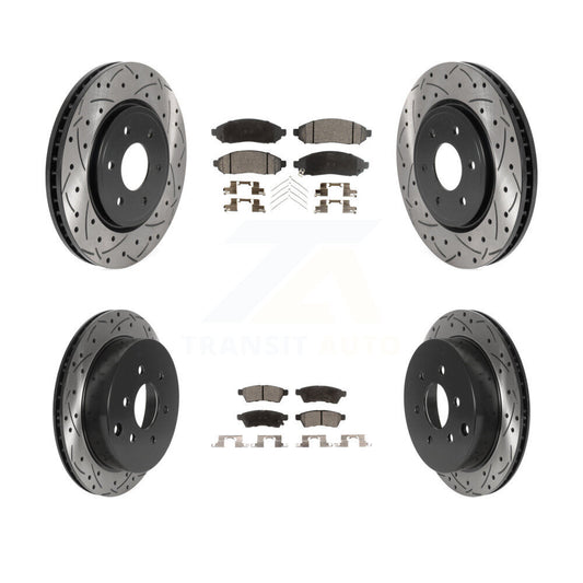 [Avant + Arrière] Kit de disque (percé rainuré revêtu) et plaquette (céramique) de frein pour Nissan Frontier Xterra Suzuki Equator KDT-100840