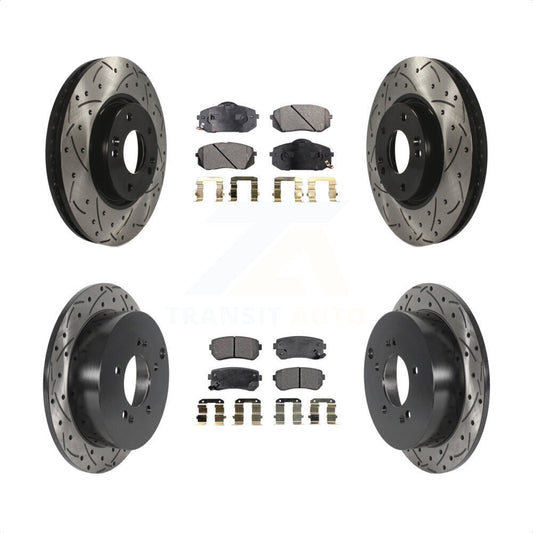 [Avant + Arrière] Kit de disque (percé rainuré revêtu) et plaquette (céramique) de frein pour Hyundai Tucson Kia Sportage KDT-100842 par Transit Auto
