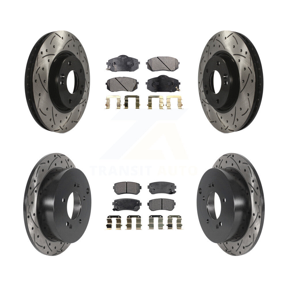 [Avant + Arrière] Kit de disque (percé rainuré revêtu) et plaquette (céramique) de frein pour Hyundai Tucson Kia Sportage KDT-100842