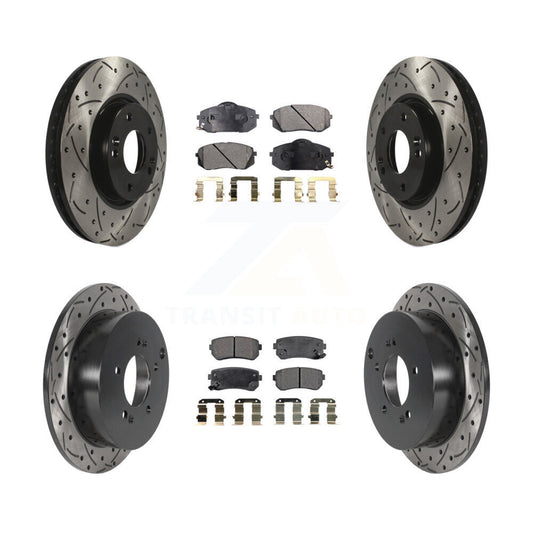 [Avant + Arrière] Kit de disque (percé rainuré revêtu) et plaquette (céramique) de frein pour Hyundai Tucson Kia Sportage KDT-100842