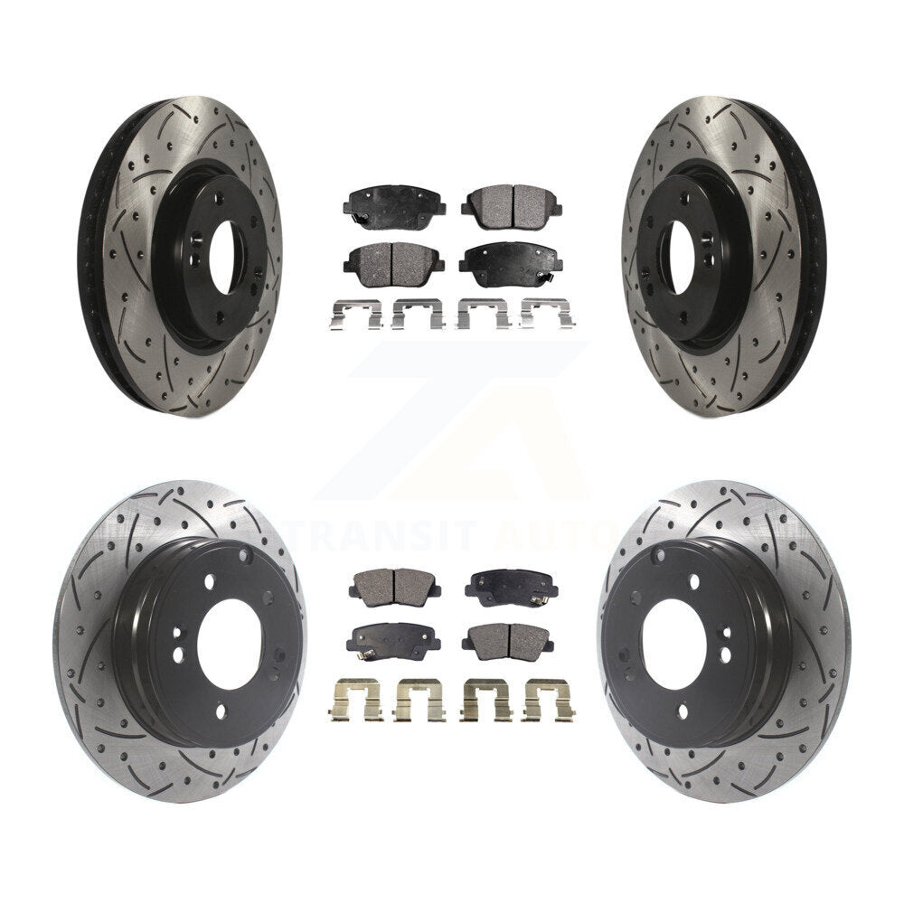[Avant + Arrière] Kit de disque (percé rainuré revêtu) et plaquette (céramique) de frein pour Hyundai Sonata Kia Optima KDT-100844