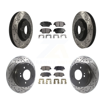 [Avant + Arrière] Kit de disque (percé rainuré revêtu) et plaquette (céramique) de frein pour Hyundai Sonata Kia Optima KDT-100844
