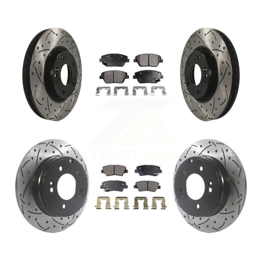 [Avant + Arrière] Kit de disque (percé rainuré revêtu) et plaquette (céramique) de frein pour Hyundai Sonata Kia Optima KDT-100844