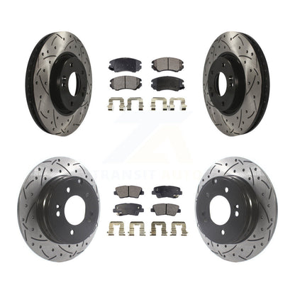 [Avant + Arrière] Kit de disque (percé rainuré revêtu) et plaquette (céramique) de frein pour Hyundai Sonata 3.3L KDT-100846