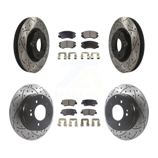 [Avant + Arrière] Kit de disque (percé rainuré revêtu) et plaquette (céramique) de frein pour Hyundai Sonata 3.3L KDT-100846