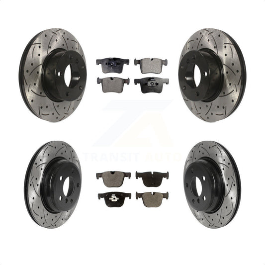 [Avant + Arrière] Kit de disque (percé rainuré revêtu) et plaquette (céramique) de frein pour BMW 328i xDrive 428i Gran Coupe 330i sans Blue Painted Calipers KDT-100855 par Transit Auto