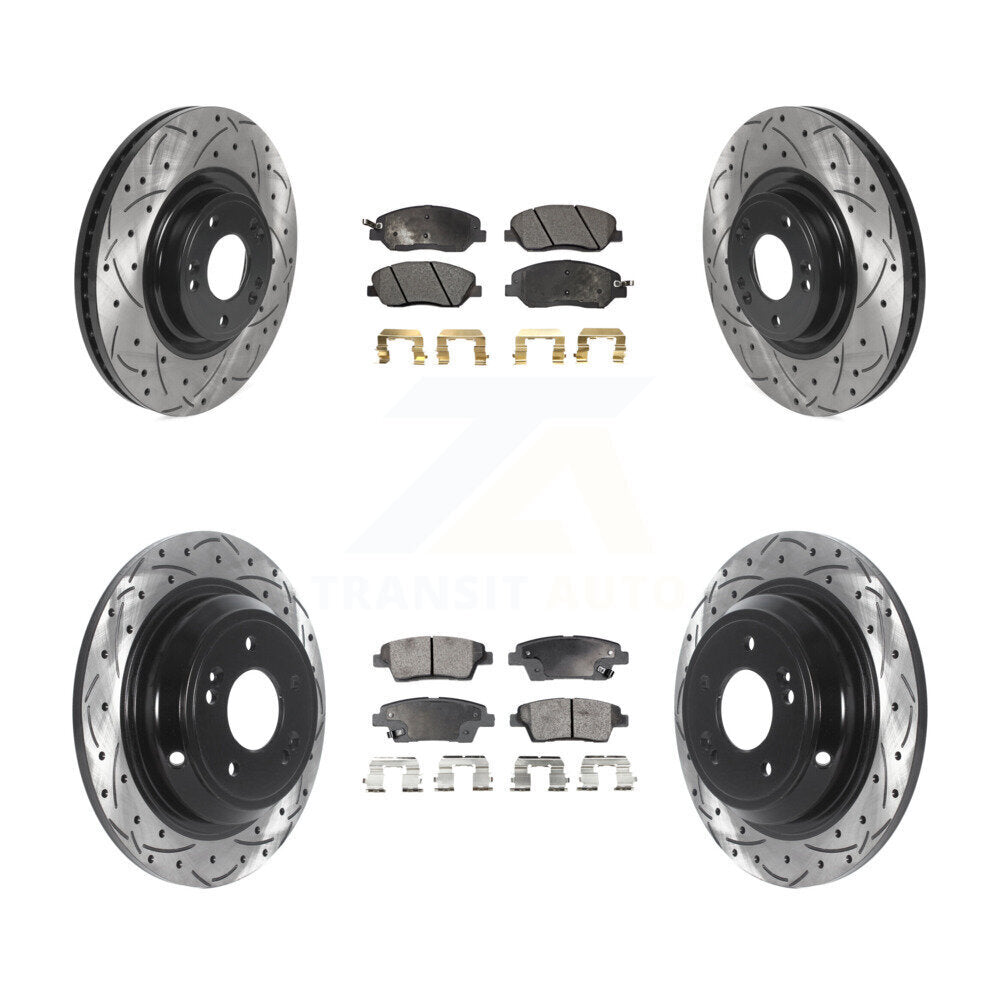 [Avant + Arrière] Kit de disque (percé rainuré revêtu) et plaquette (céramique) de frein pour 2012 Hyundai Genesis 3.8L KDT-100857