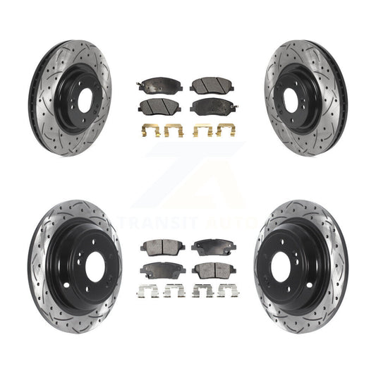 [Avant + Arrière] Kit de disque (percé rainuré revêtu) et plaquette (céramique) de frein pour 2012 Hyundai Genesis 3.8L KDT-100857