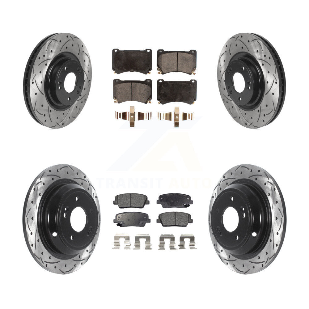 [Avant + Arrière] Kit de disque (percé rainuré revêtu) et plaquette (céramique) de frein pour Hyundai Genesis 4.6L KDT-100858