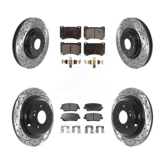 [Avant + Arrière] Kit de disque (percé rainuré revêtu) et plaquette (céramique) de frein pour Hyundai Genesis 4.6L KDT-100858
