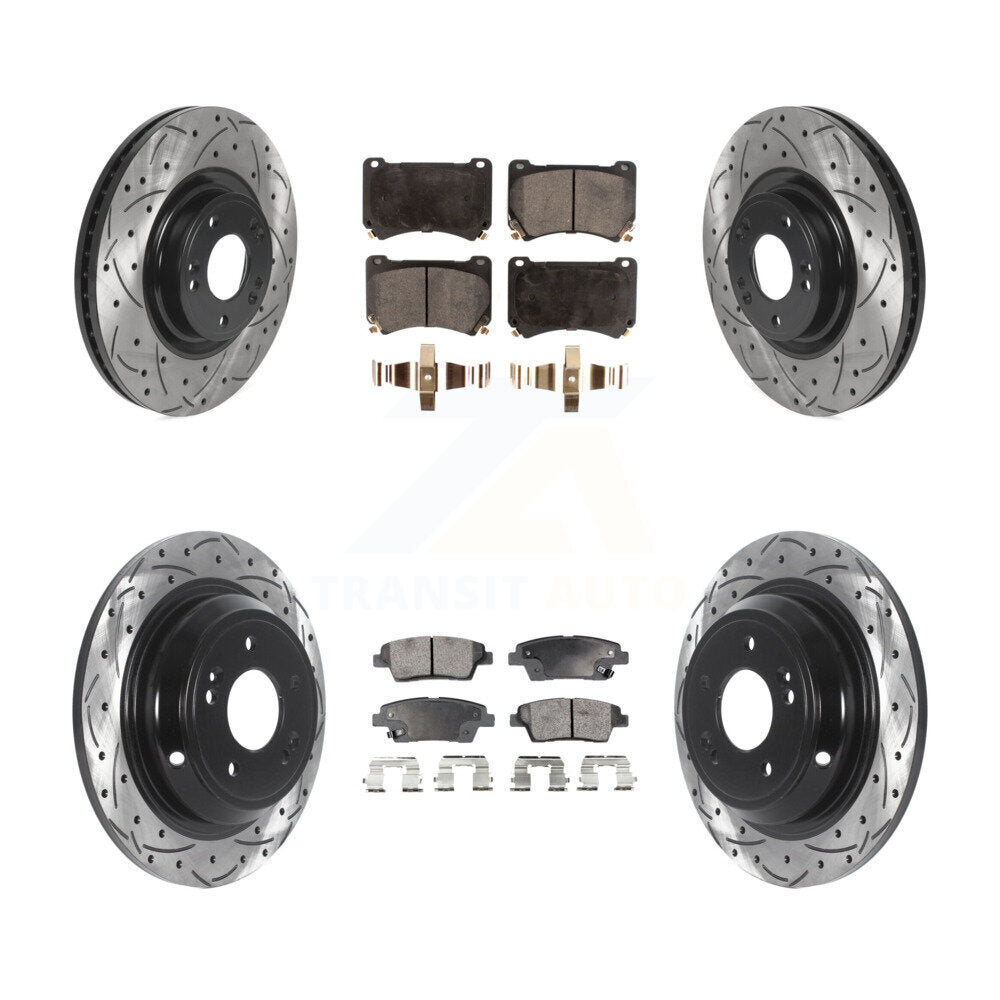 [Avant + Arrière] Kit de disque (percé rainuré revêtu) et plaquette (céramique) de frein pour Hyundai Genesis KDT-100859