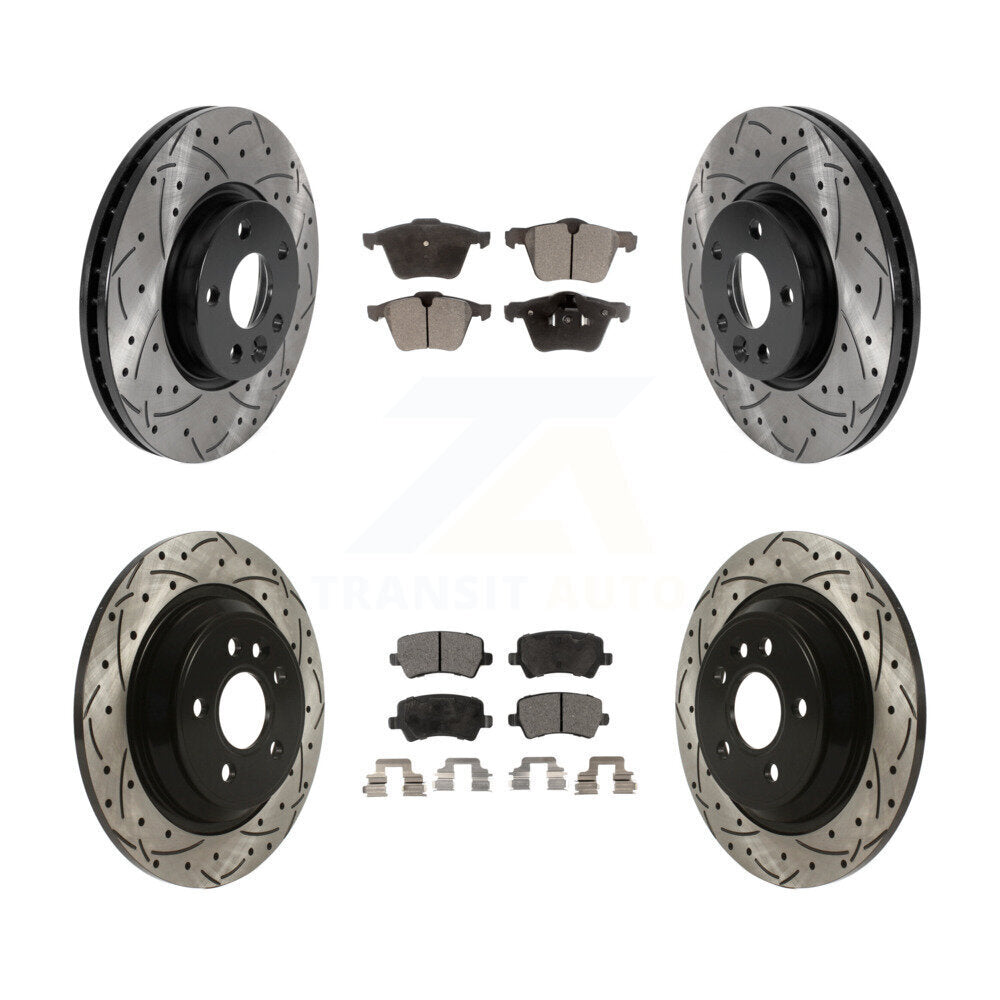 [Avant + Arrière] Kit de disque (percé rainuré revêtu) et plaquette (céramique) de frein pour 2008 Volvo V70 avec 300mm Diameter Rotor KDT-100861