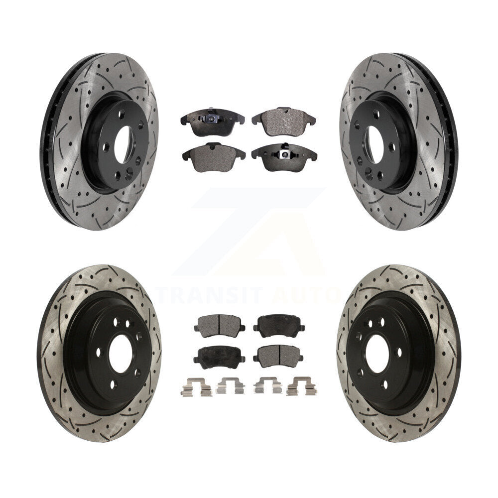 [Avant + Arrière] Kit de disque (percé rainuré revêtu) et plaquette (céramique) de frein pour 2013-2014 Volvo S60 avec 300mm Diameter Rotor KDT-100862
