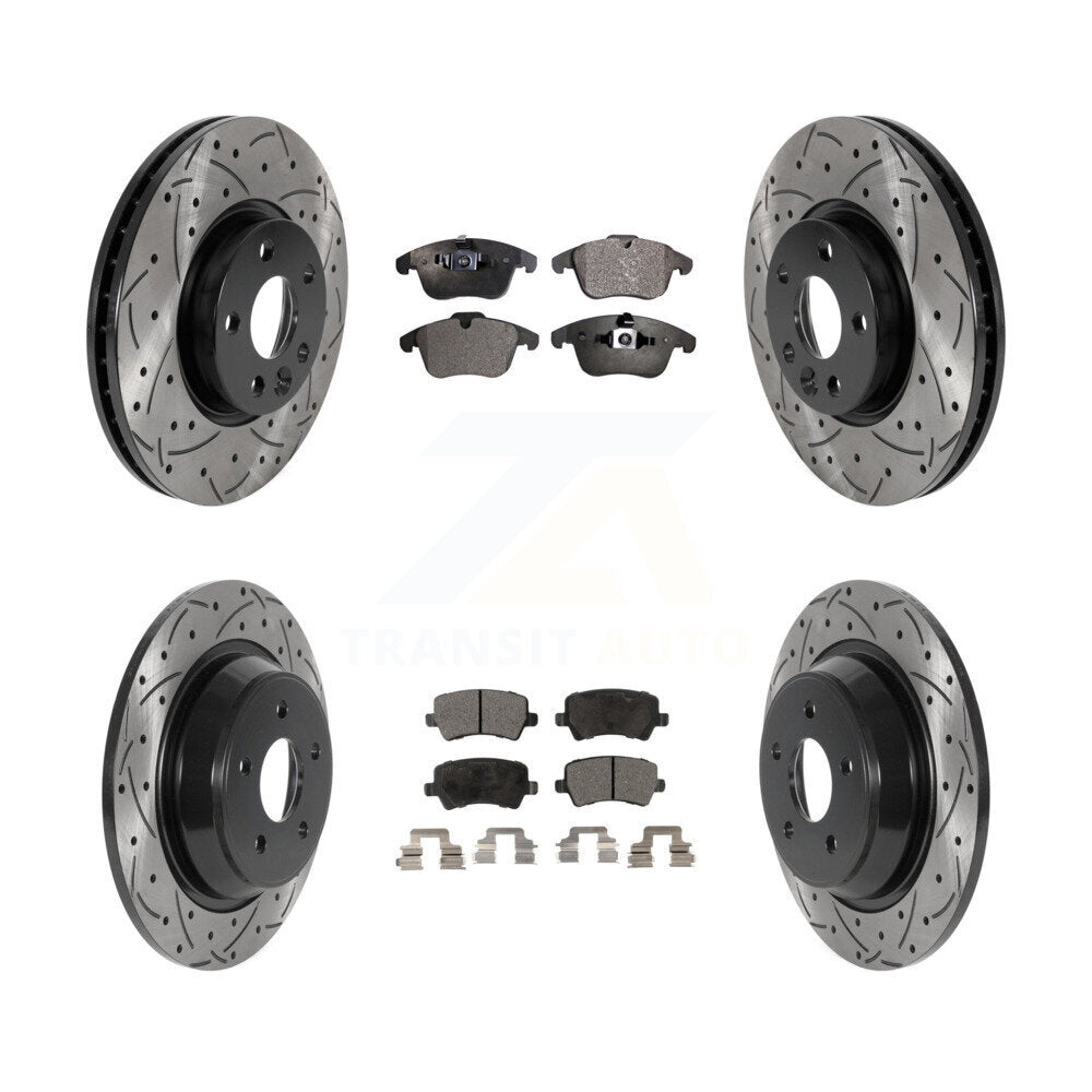 [Avant + Arrière] Kit de disque (percé rainuré revêtu) et plaquette (céramique) de frein pour 2012-2015 Land Rover Range Evoque KDT-100863
