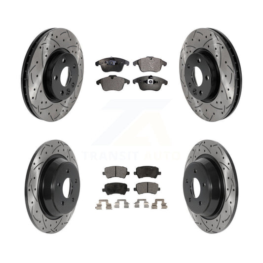 [Avant + Arrière] Kit de disque (percé rainuré revêtu) et plaquette (céramique) de frein pour 2012-2015 Land Rover Range Evoque KDT-100863