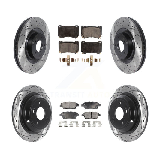 [Avant + Arrière] Kit de disque (percé rainuré revêtu) et plaquette (céramique) de frein pour 2012-2014 Hyundai Genesis 5.0L KDT-100866