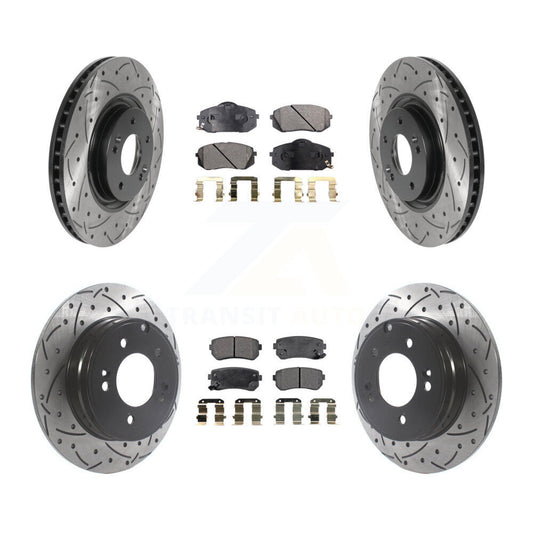 [Avant + Arrière] Kit de disque (percé rainuré revêtu) et plaquette (céramique) de frein pour Hyundai Tucson Kia Cadenza KDT-100870