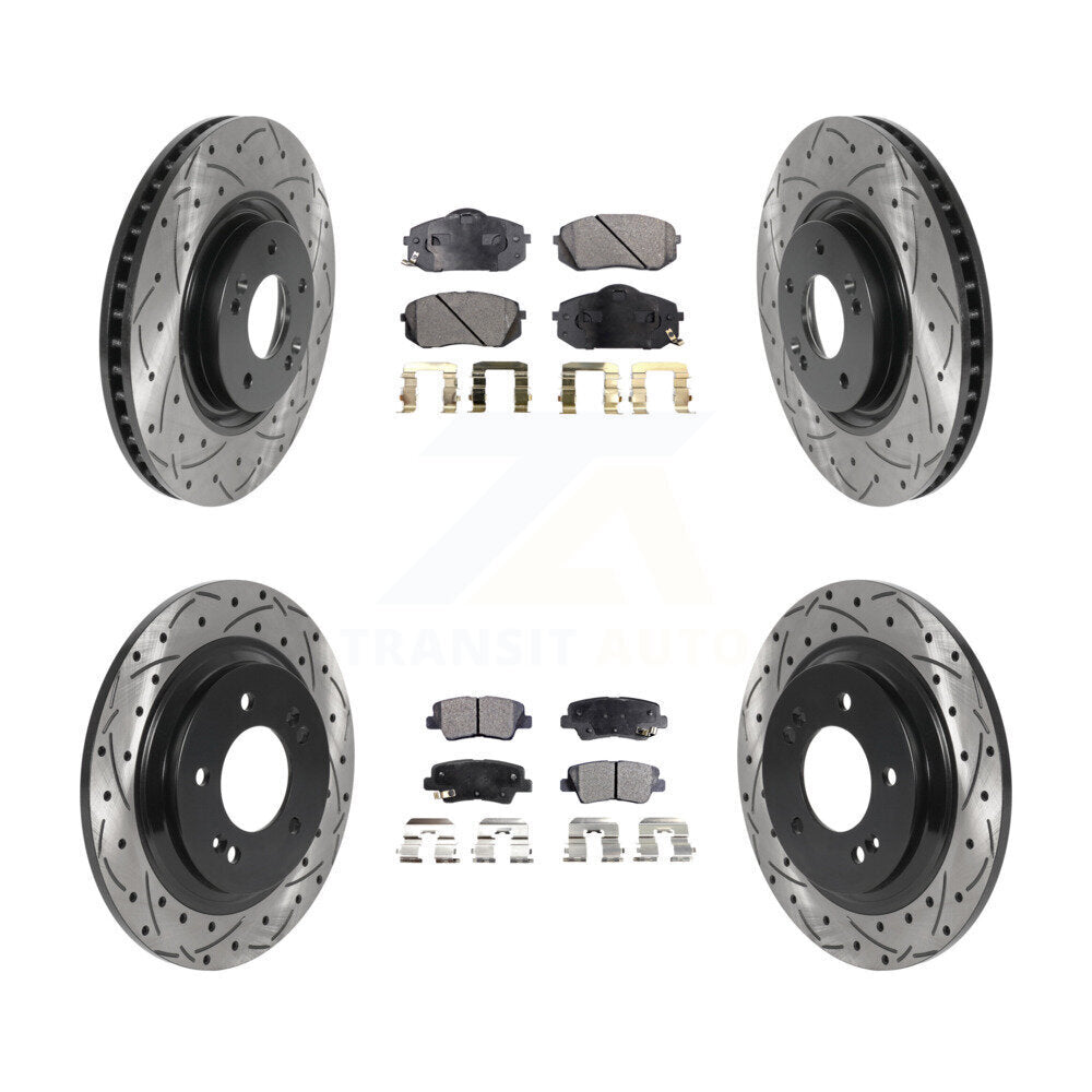 [Avant + Arrière] Kit de disque (percé rainuré revêtu) et plaquette (céramique) de frein pour Hyundai Sonata Kia Cadenza avec Electric Parking KDT-100872