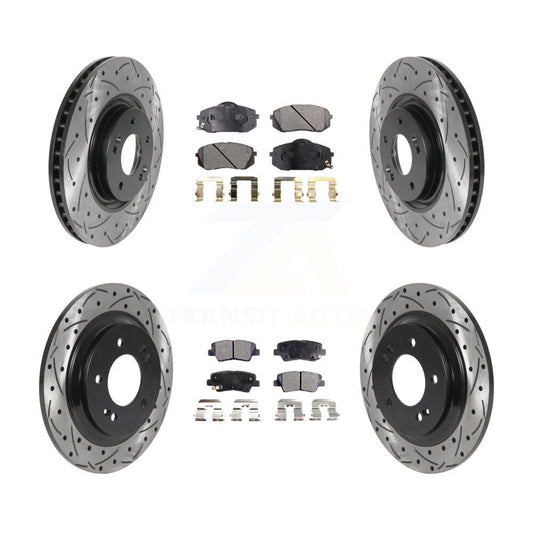 [Avant + Arrière] Kit de disque (percé rainuré revêtu) et plaquette (céramique) de frein pour Hyundai Sonata Kia Cadenza avec Electric Parking KDT-100872