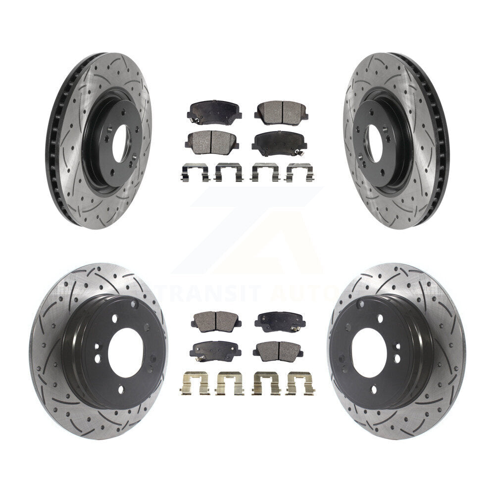 [Avant + Arrière] Kit de disque (percé rainuré revêtu) et plaquette (céramique) de frein pour Hyundai Azera KDT-100875